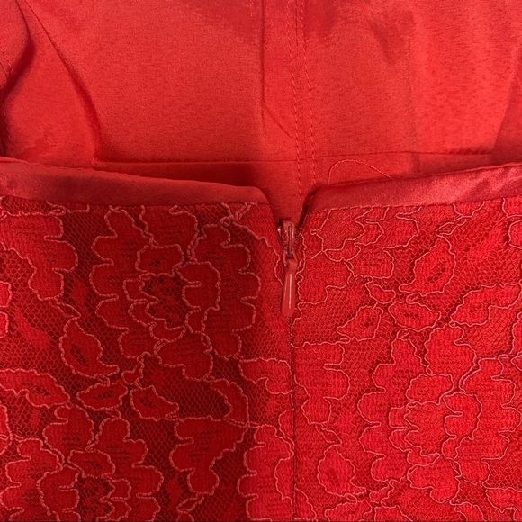 Aidan Mattox Red Lace Strapless Ruffle Hem Mini Dress - Picture 9 of 14